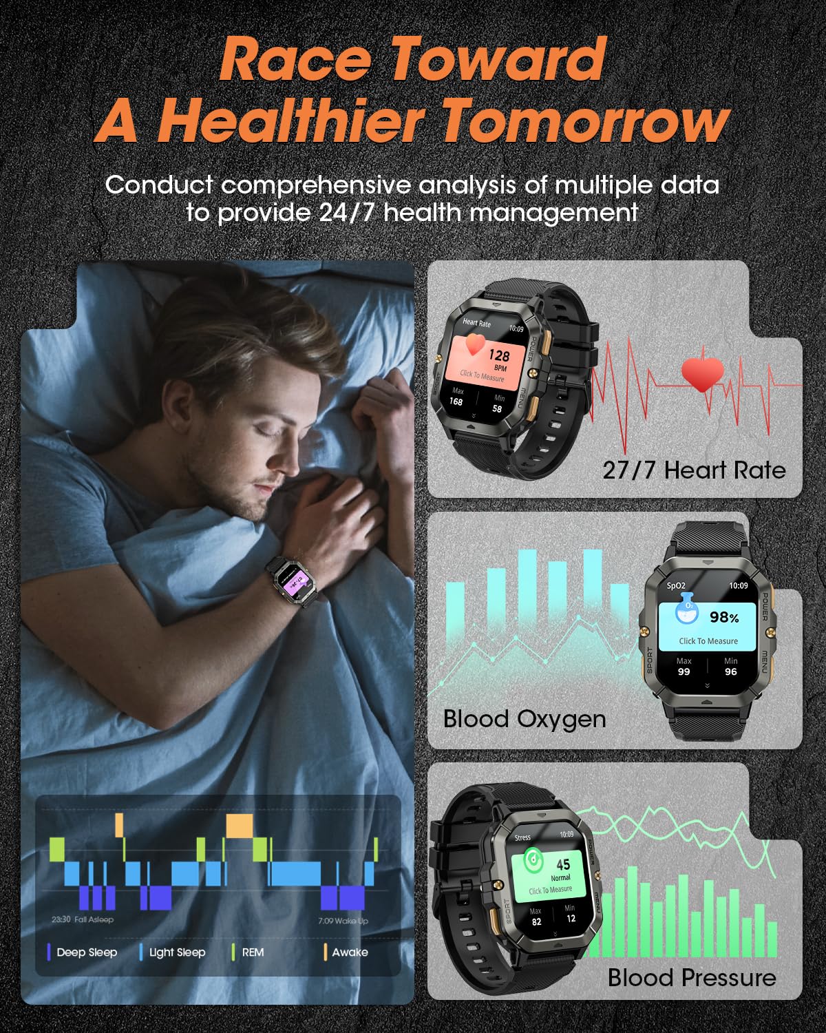 Military Smart Watches For Men (Answer/Make Calls), 2.02 ' ' Fitness Smart Watch For Android And Iphone, Waterproof Fitness Trac